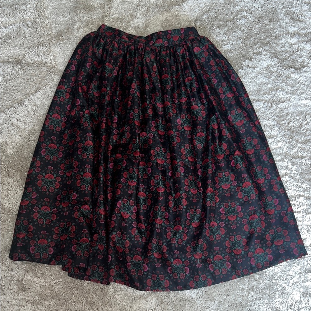 ON 34th Black, Red, & Green Floral A-Line Midi Skirt Size M